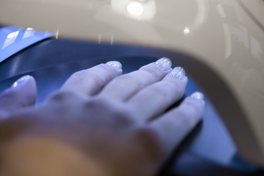 Nails exposed to uv lights from a UV lamp