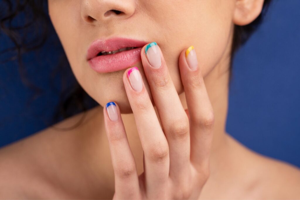 Doing a French Manicure at Home with colored tips